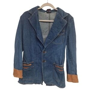 Vintage 90s BRITTANIA Denim Blazer Jacket Suede Trim Western Style M